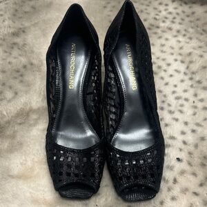 Arturo Chiang Black Peep-Toe Heels
